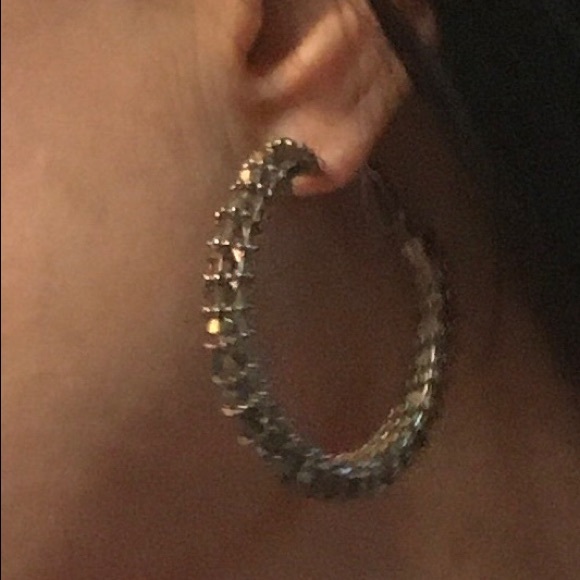 Sparkle Hoops w/ silver Twist Accent. Easy Clasp - Picture 2 of 4